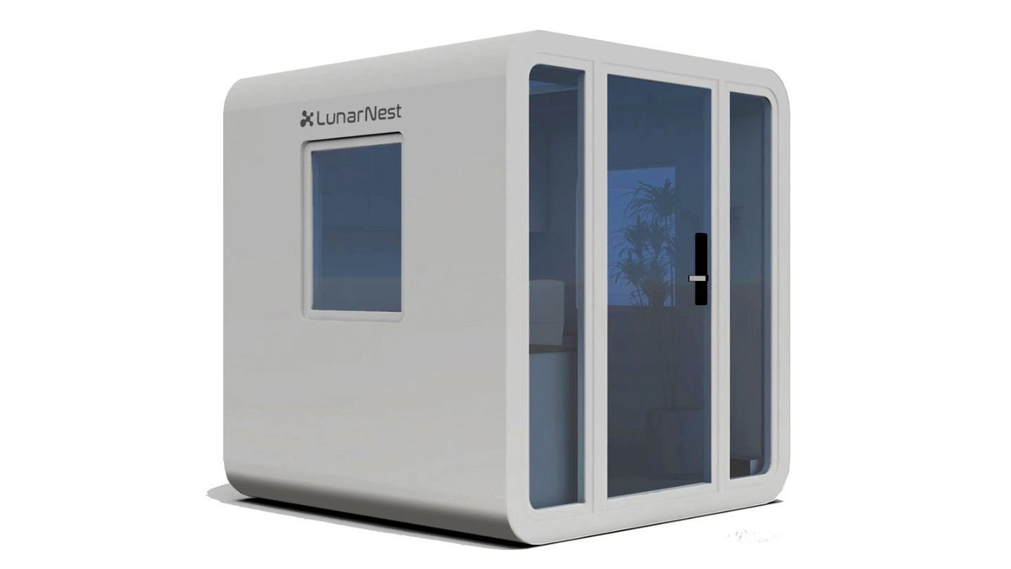 Modern pod office with glass doors and window
